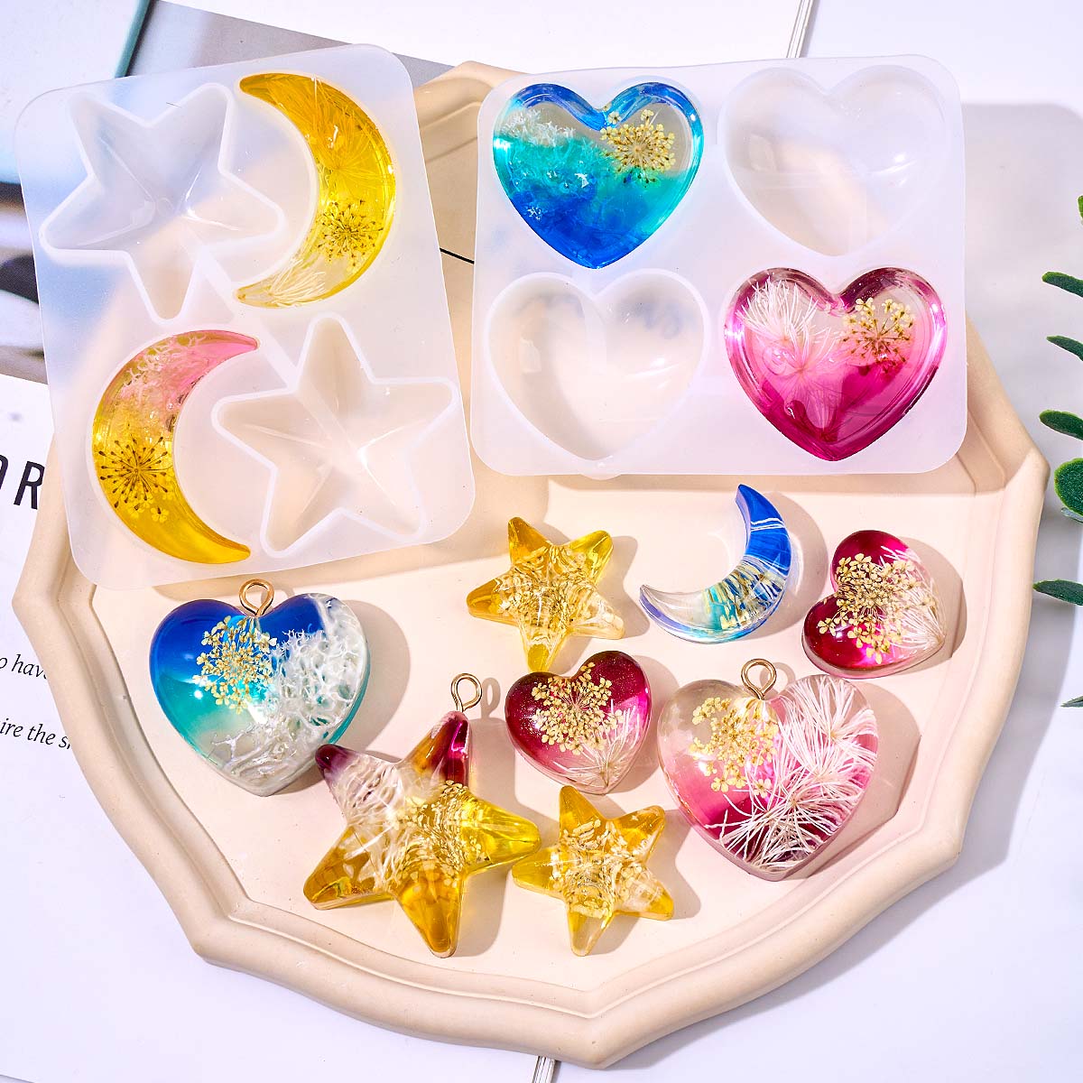 Resin Art Mould - قالب سيليكون على شكل قلب ونجمة